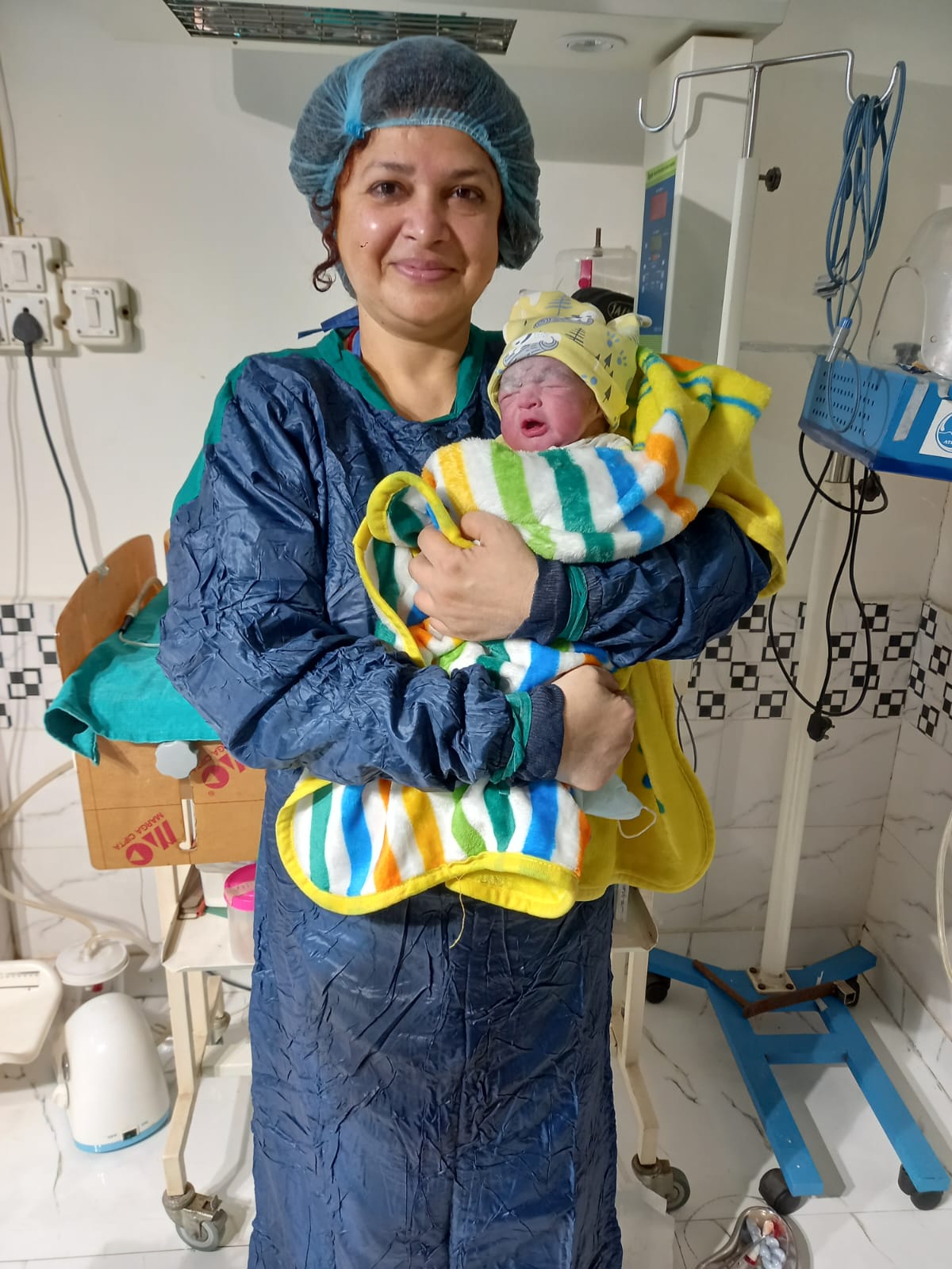 Medical team with newborn after surrogacy birth